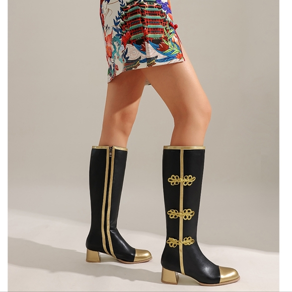 Ethnic Style Bow Color-Blocking Women's Knee-High Boots - Picture 5 of 7